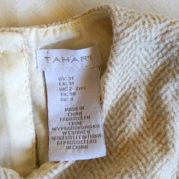 tahari beige gold tweed fit & flare lined dress with lace trim 2T toddler girls - Picture 6 of 10